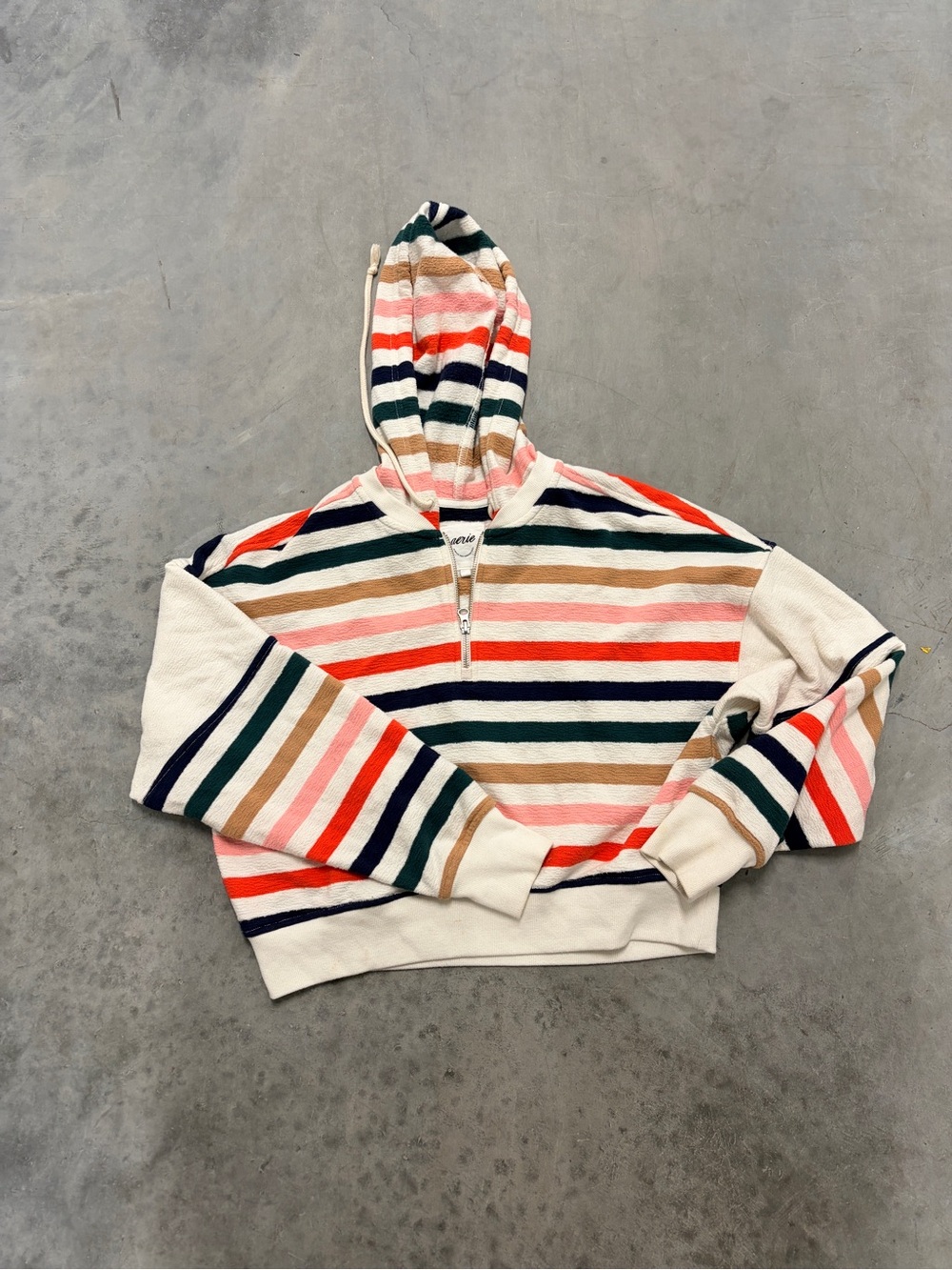 aerie Striped Half-Zip Hoodie - Coral, Navy, Tan, Cream, Green